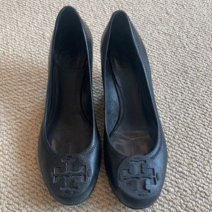 Tory Burch black leather wedges